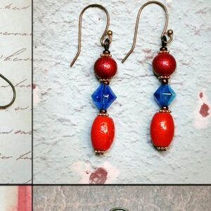 artisan earrings 445#mfs NEW boho carmine blue glass bead earrings victorian hat